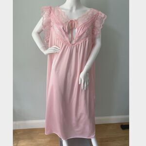 60s Vintage Pink Satin Nightgown Nightdress Coquette Cottagecore Lingerie 4XL
